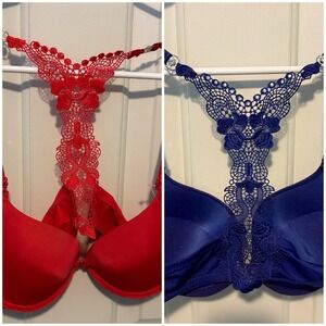 SEXY!!!  TELIMUSSTO Lot Of 2 Red Purple MOLDED CUPS UNDERWIRE BRA 36AA NWT